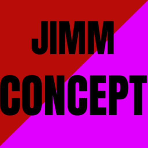 Fondo granate y magenta sobre el que se superpone el nombre de la marca: JIMM CONCEPT